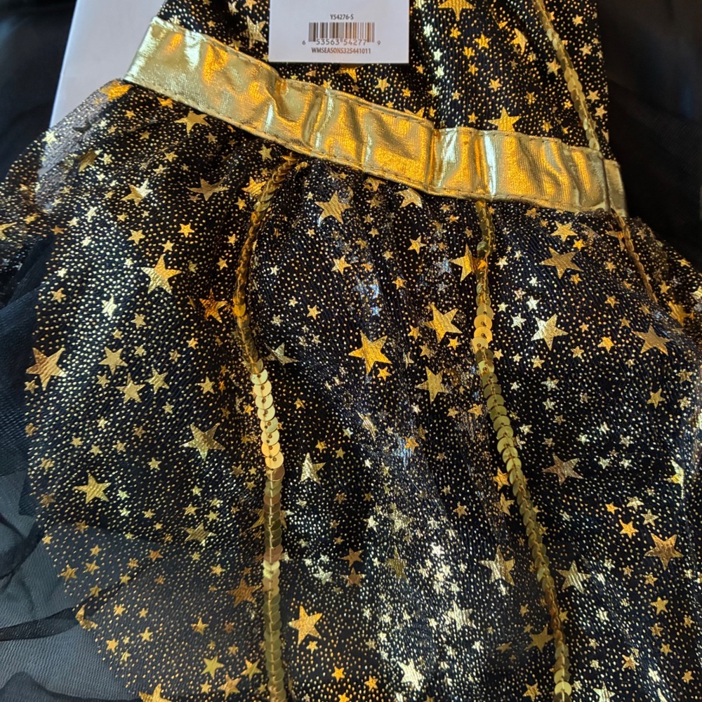 Way to Celebrate Twilight Witch Costume Girls 6/6X Black Gold Star Dress Hat Set - Picture 3 of 7